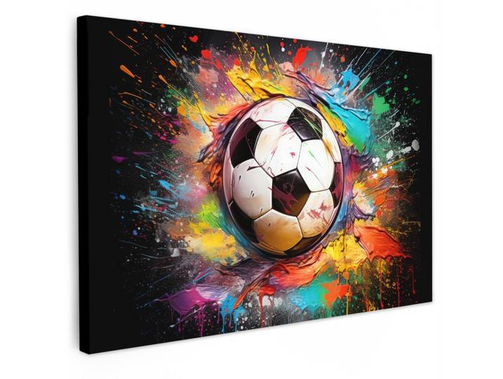LEINWANDBILD Fußball - Farbe - Farben - Schwarz - Weiß Gemälde 60x40 cm