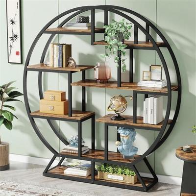 DEVERA Industrial 14-Tier Bookshelf with Staggered Shelves