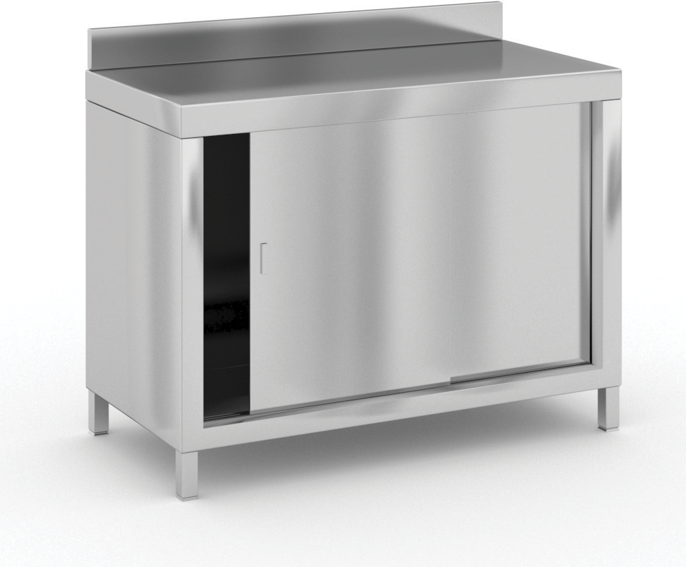 B2B Partner Edelstahl Tisch mit Schrank mit Schiebetüren, 1200 x 600 x 850 mm