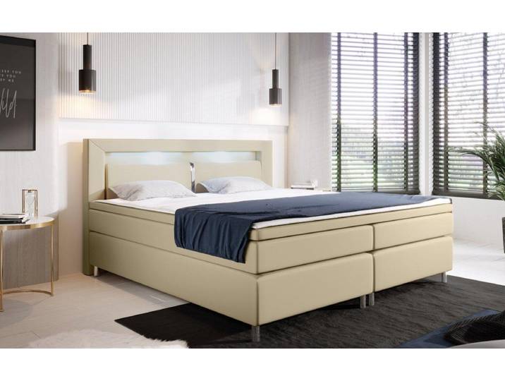 OUTLET - Boxspringbett Hotelbett Hypnos mit LED - 160x200 - Beige - H4 (100kg+) - Luxusbetten24