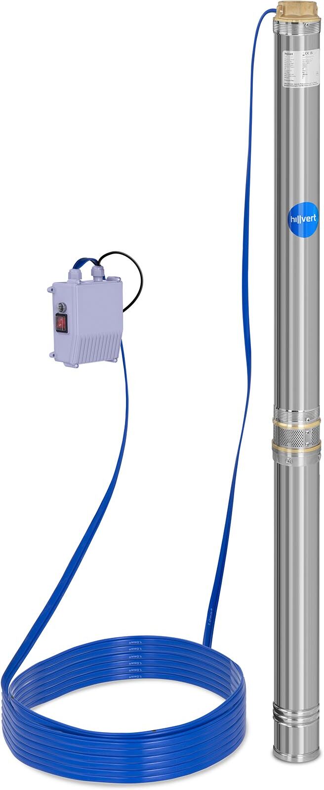 hillvert Submersible Pump - 95 mm / 3.75" - 10,800 l/h - 2200 W - 20 m cable - 96 m lift - stainless steel MSW-SPP48-220