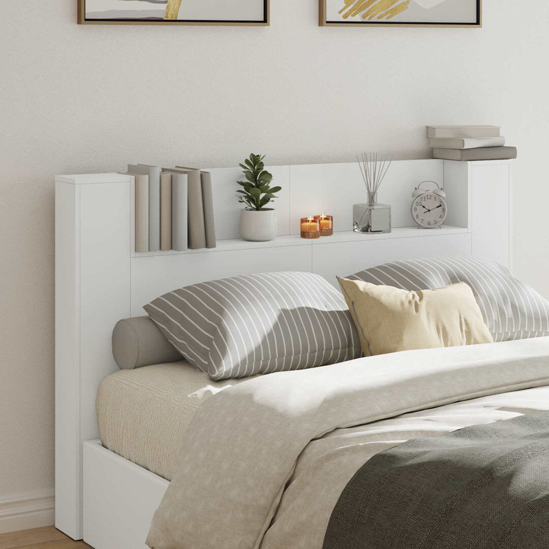 Latitude Run Bookcase Headboard White European Kingsize (160 x 200 cm)