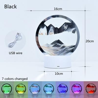 Universal Stock Flowing Sand Lamp LED Night Light Moving Sand Art Desk Decor For Relaxation black