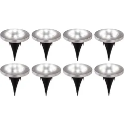 LED Solarleuchten Bodenlampe Bodeneinbaustrahler Erdspieß Edelstahl Solarlampe Steckleuchte, DxH 13x11,8 cm, 8er Set
