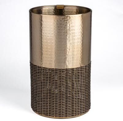 happimess Asher Modern 4.13-Gallon 2-Tone Faux Wicker/Metal Cylinder Waste Basket