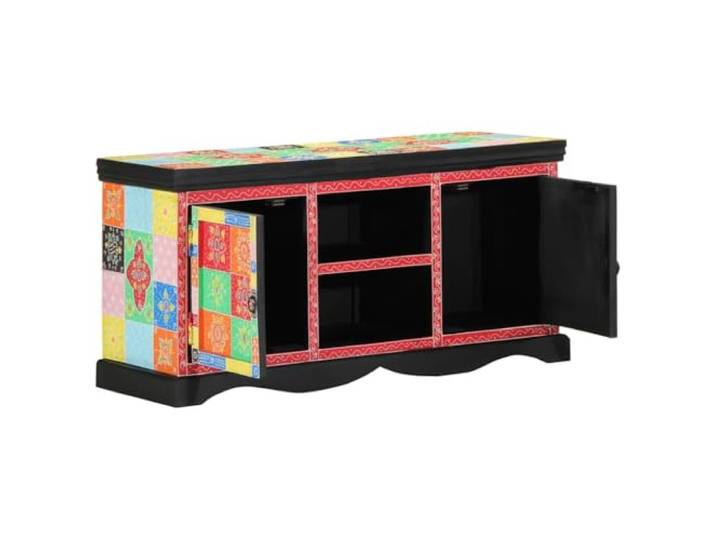 GHVBNMF TV-Schrank Mehrfarbig 100x35x50 cm Massivholz Mango Lowboard Stylische Medienkonsole für Wohnzimmer und Lounge, bietet geordneten Platz für Receiver, Bücher und Dekoration.