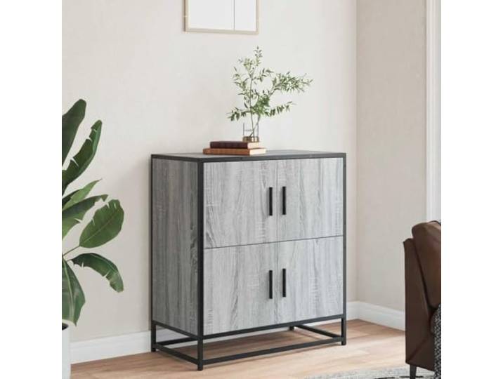 KTHLBRH Sonoma Anrichte grau 68 x 35 x 76 cm Spanplatte Industrielle Metallkonstruktion, großer Raum, praktische Griffe, vielseitige Verwendung im Haushalt