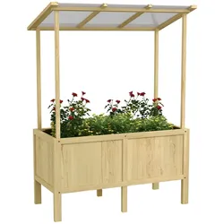 Outsunny Outsunny Hochbeet aus Holz Frühbeet mit Deckel Pflanzkasten mit Vliesstoff Natur