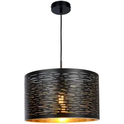 Hängeleuchte Pendelleuchte Wohnzimmerlampe Hängelampe rund Deckenleuchte Beleuchtung schwarz-gold, Metall Kunststoff, D x H 38x120 cm