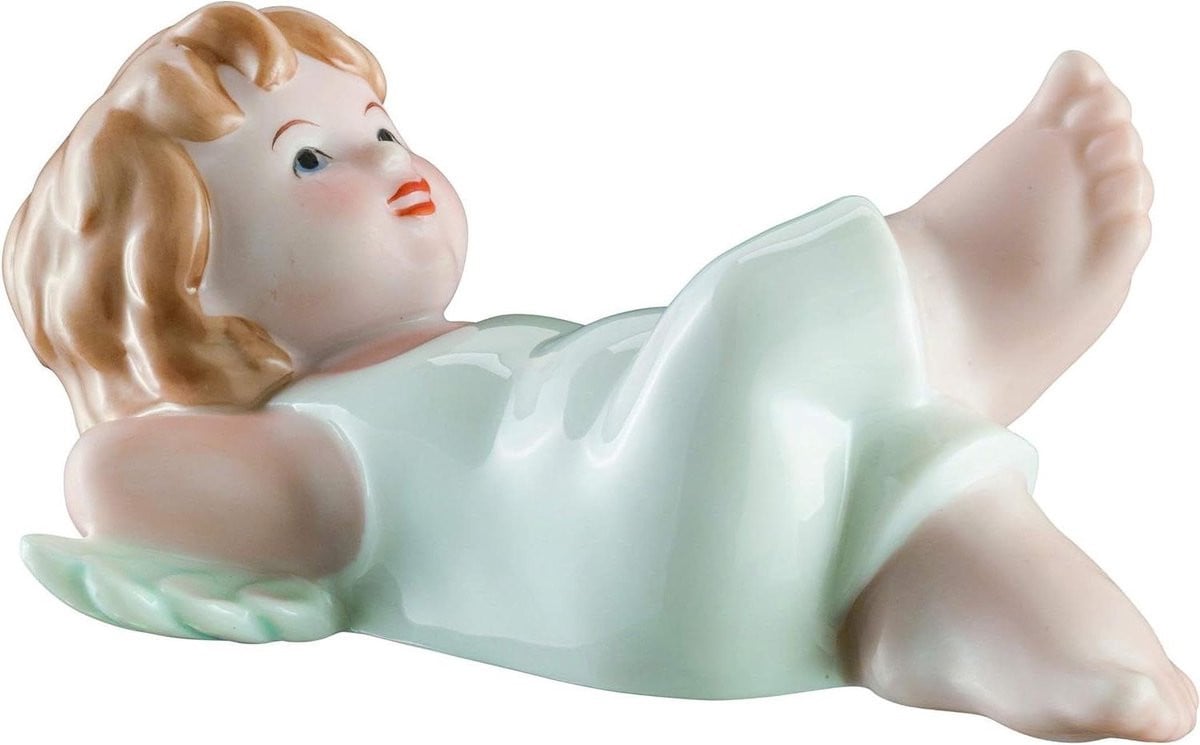Handbeschilderd Porseleinen Engel Figuur Engeltje Max - Wit - Hoogte: 10 cm