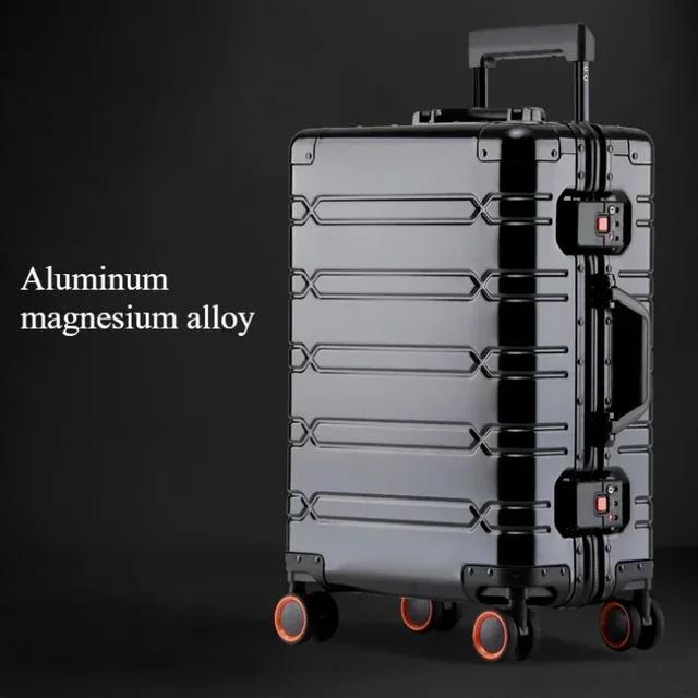 Großer Koffer - Trolley mit 4 Rollen - Aluminium-Magnesium-Legierung - Hartschale - Mit Schloss - 29 Zoll ca. 74 cm - Schwarz