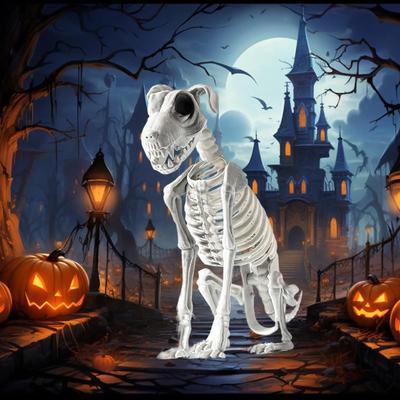 Uplifted Goods Realistic Skeleton Dog Halloween Statue white