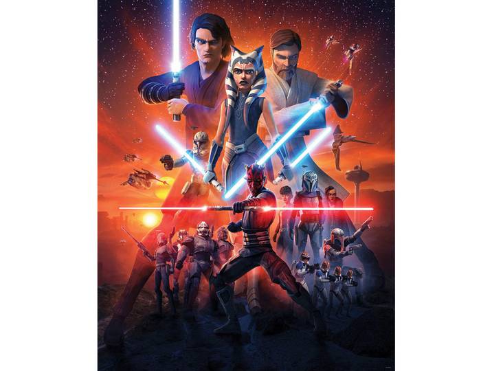 Star Wars Fototapete Clone Wars Mission, Orange, Mehrfarbig, Cartoon, 200x250 cm, Tapeten & Wandverkleidungen, Fototapeten