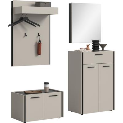 Garderoben-Set HOME AFFAIRE "RAK, 4-teilige Garderoben-Kombination, Breite ca. 165 cm", beige (kaschmir, schwarz), B:165cm H:190cm T:40cm, Holzwerkstoff, Kastenmöbel-Sets, Garderobenkombination, Kombination, Set, Flurgarderobe, Diele