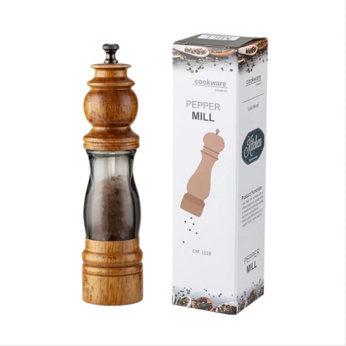 INF 19,5 cm Transparente Pfeffermühle - Einstellbares Keramikmahlwerk