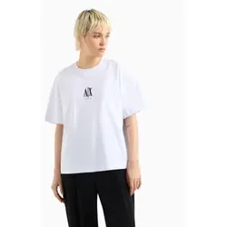A|X Armani Exchange für Damen. XW001182AF15085U0002 Locker sitzendes Kurzarm-T-Shirt aus Baumwolle mit Rundhalsausschnitt und weißer Logosti