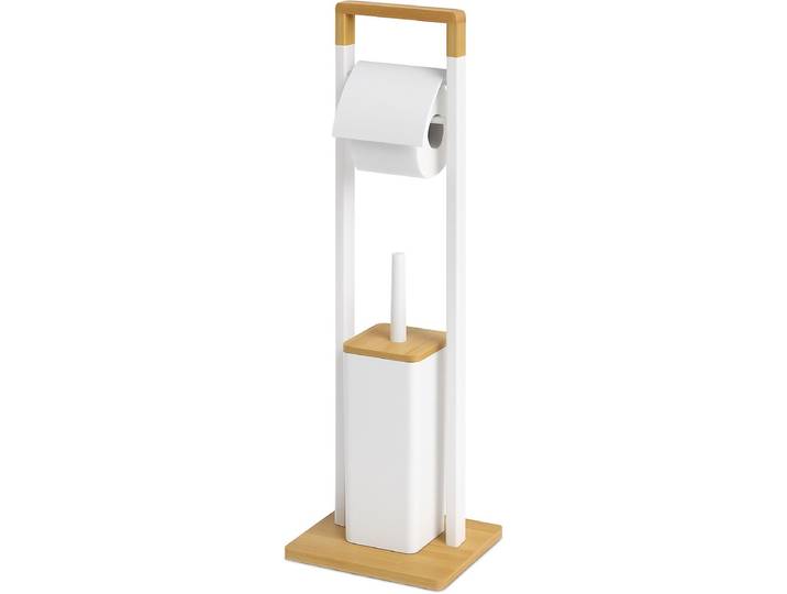Toiletrolhouder staand - met toiletborstel en houder - wit