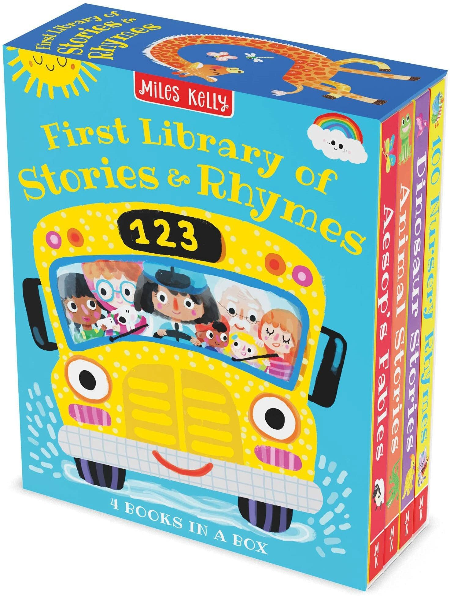 Miles Kelly Publishing Ltd First Library of Stories & Rhymes 4 Books Slipcase Set (Aesop's Fables, Animal Stories, Dinosaur Stories, 100 Nursery Rhymes)