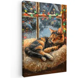 LEINWANDBILD Katze - Weihnachten - Winter - Tier Wanddeko 40x60 cm