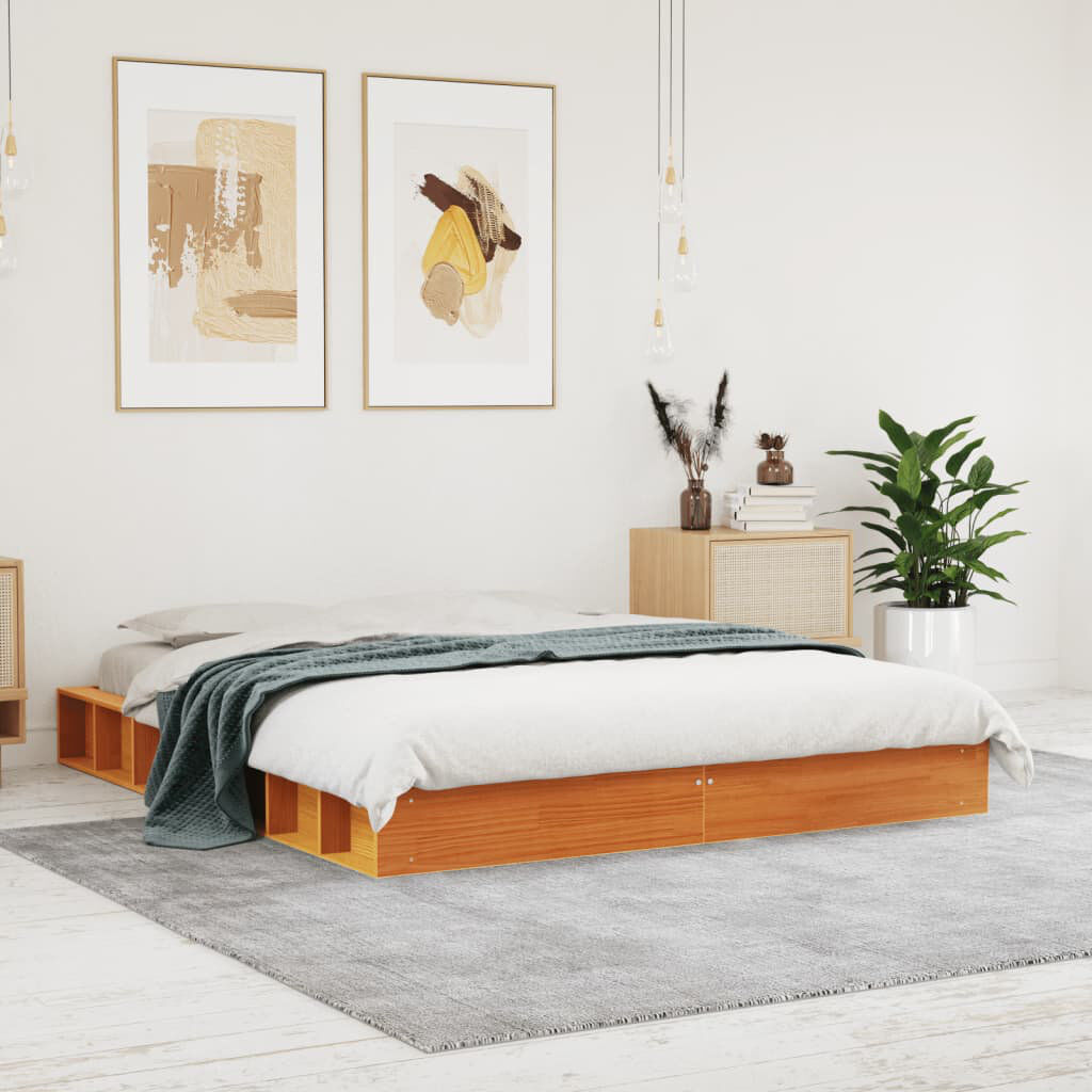 Union Rustic Friona Wood Platform Bed Wax Brown Kingsize (5')
