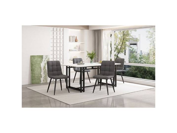 Ensemble table et chaises Cuisine moderne Table à manger Set 140x80cm Table à manger noir avec 4 chaises Set Gris