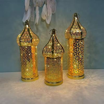 Uplift Essentials Moroccan Golden Hollow Iron LED Lantern m