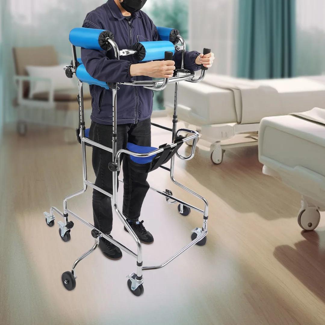 Gehhilfe für Erwachsene - Rollator mit Beinstreckhilfe - 8 Räder und 6 Bremsen - Höhenverstellbar 116-140 cm - Belastbar bis 100 kg - Hemiplegie-Reha - Blau