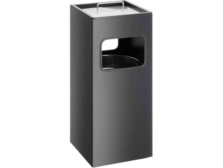 Durable Papierkorb Metall mit Ascher, 17+2 Liter, schwarz, 333101 Eckiger Standaschenbecher, entnehmbarer Inneneimer, zwei Einwurföffnungen, inklusive 1,5 kg Sandfüllung
