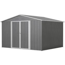 Merax Metall Gerätehaus 300 x 252 x 191 cm, Gartenschuppen mit Satteldach, ca. 6.91 m2 Nutzfläche, Schiebetüren & Belüftung, Grau