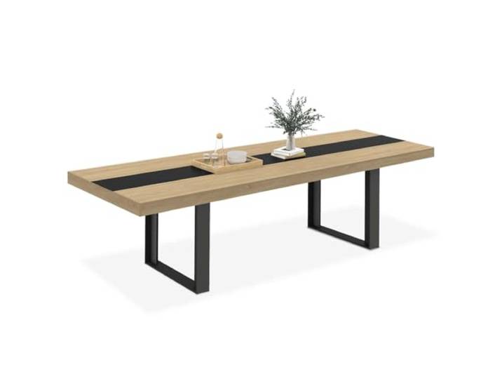 IDMarket - Ausziehbarer Esstisch Rechteck Phoenix 6-12 Personen Holz und Schwarz Schwarzer Mittelstreifen 200-300 cm