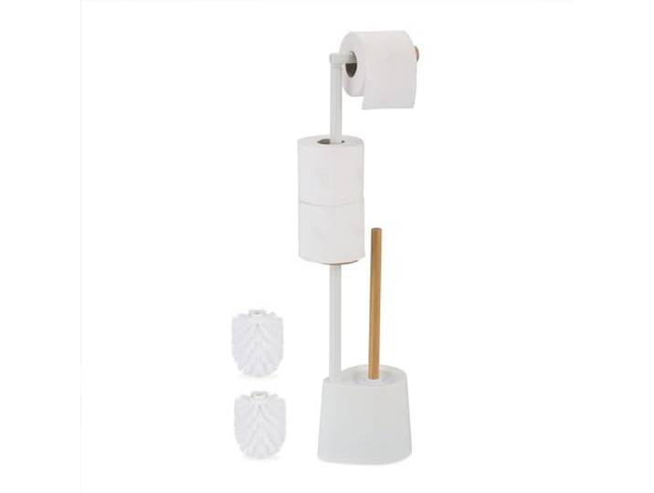 Relaxdays Serviteur WC\, Bambou\, Acier Inoxydable\, Support à Poser\, Brosse et Porte-Brosse\, Blanc