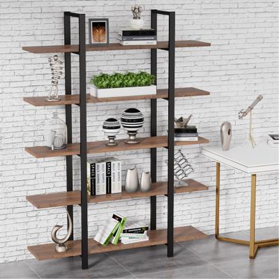 1Easylife Brown Vintage Industrial 5-Tier Etagere Bookcase, White/ Gold Modern Display Bookshelf