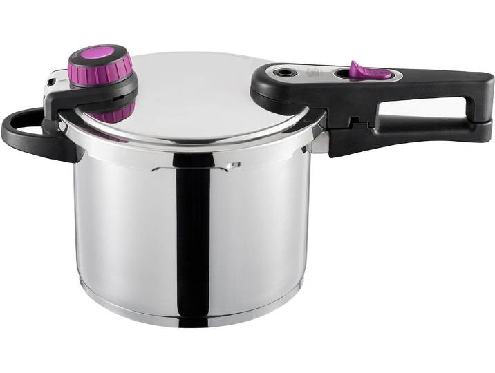 Schnellkochtopf GSW System Plus , silber (edelstahlfarben), H:17cm Ø:22cm, Töpfe, Schnellkochtopf, Dampfkochtopf, Ersatzdichtungsring und Einsatz, Ø 22cm, 6 L, Induktion