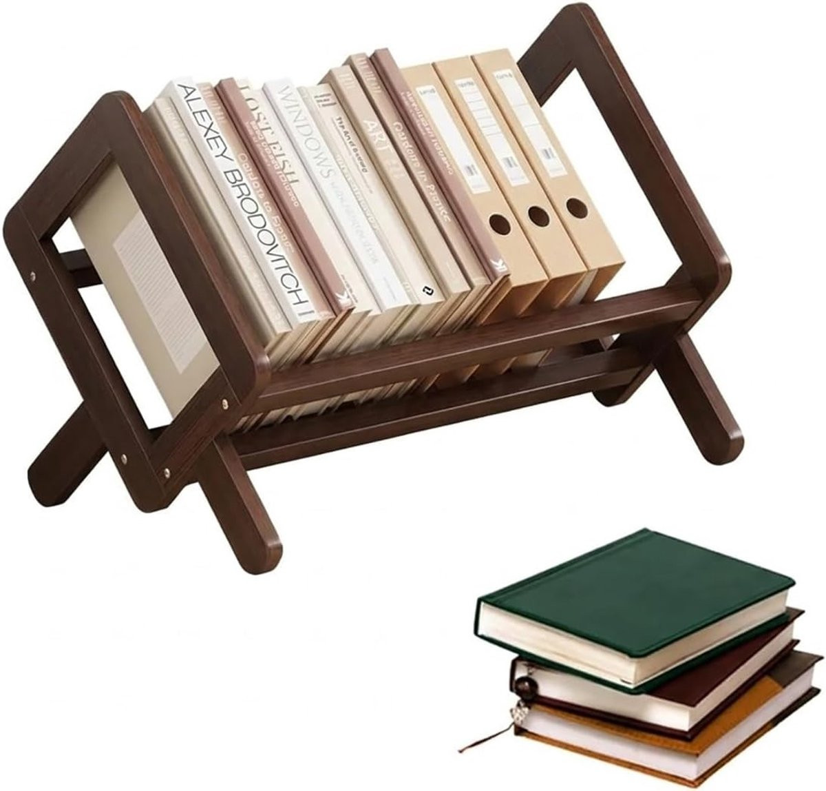 Stijlvolle houten boekenkast met verstelbare planken en bureau-organizer, donkerbruin