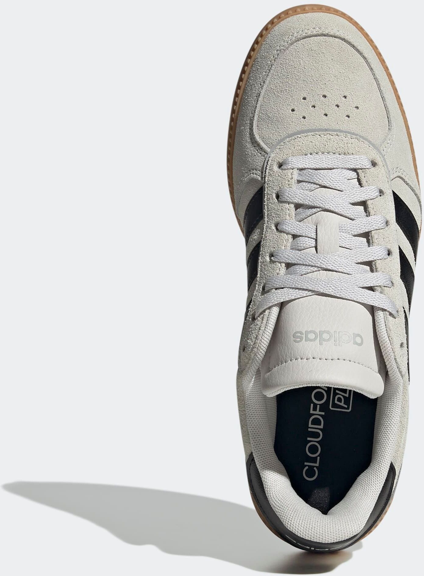 Sneaker ADIDAS SPORTSWEAR "BREAKNET SLEEK", Damen, Gr. 37, grau one, core schwarz, core schwarz, Leder, Synthetik, Schuhe Sneaker, inspiriert vom Design des adidas handball spezial grau one, core schwarz, core schwarz 37
