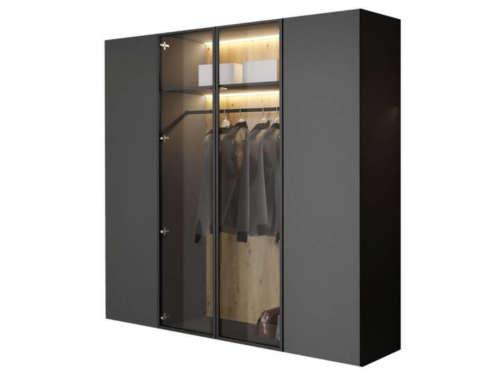 Compleo Kleiderschrank Drehtürenschrank, Designer-Schrank mit modernem Look STELLS LED-Beleuchtung, Push to open Funktion