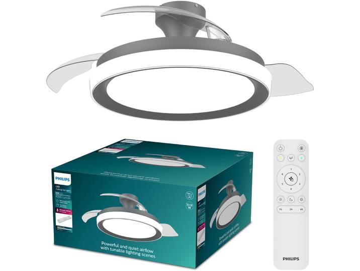 Deckenventilator mit Licht Philips Schwarz B 106 cm Leuchtmittel inklusive - LED- LED Energiesparlampe