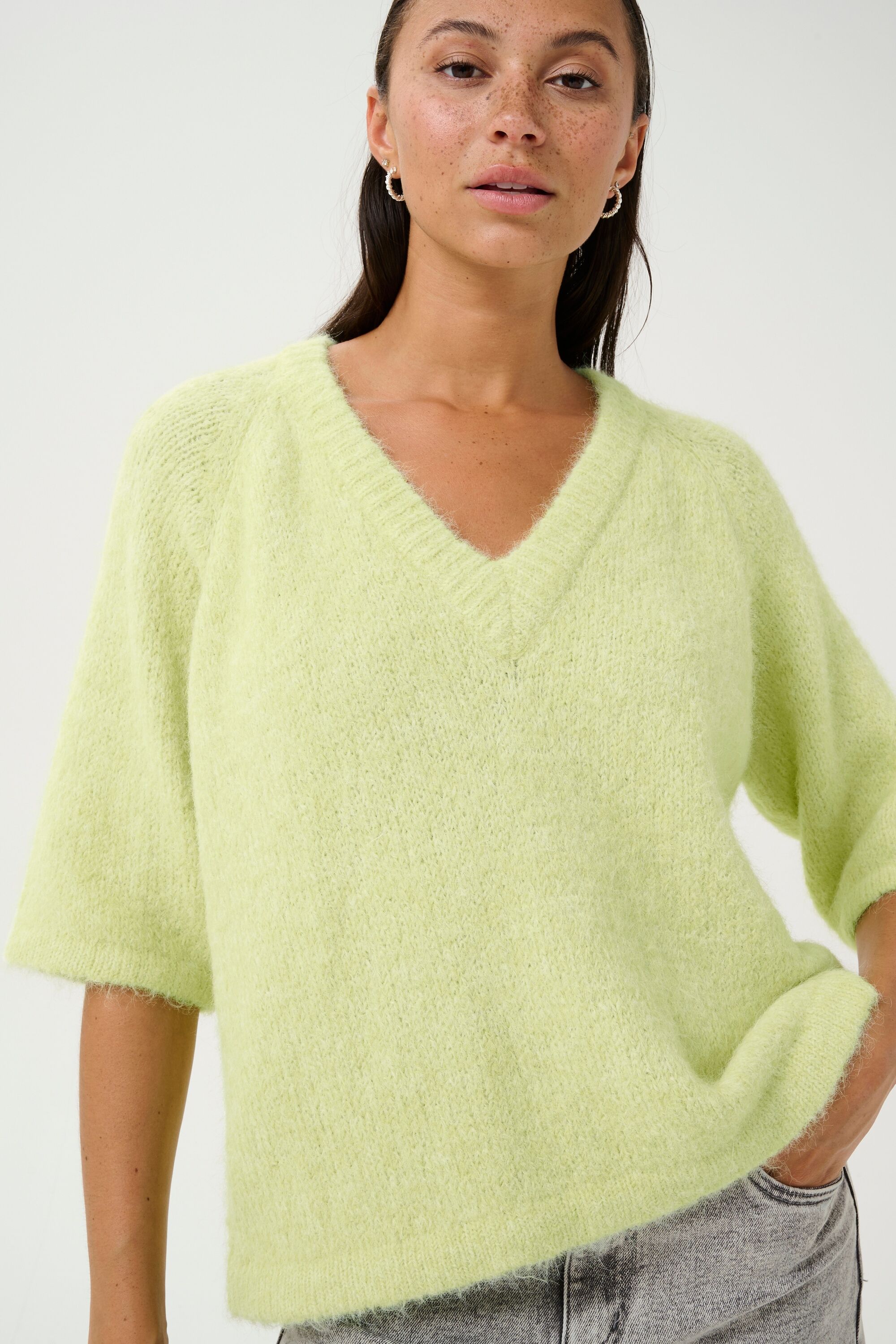 Strickpullover KAFFE "Damen Strickpullover KAemilie", Damen, Gr. XL, grün (lettuce grün), Obermaterial: 64% Polyester PES. 18% Polyacryl PAN. 10% Wolle mw. 5% Alpaka WP. 3% Elasthan EL., Pullover Strickpullover