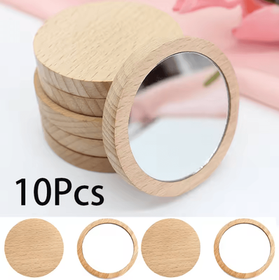 Inspire Curations 10 Piece Mini Wooden Round Pocket Makeup Mirror Set mix Colors