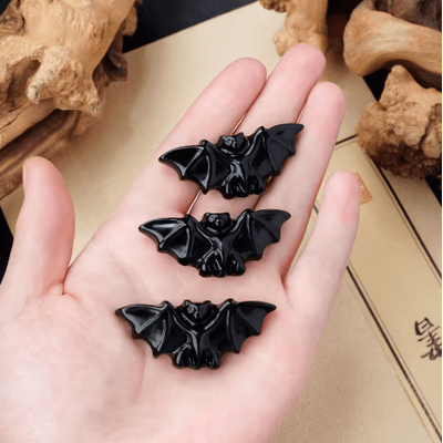 Natural Obsidian Crystal Bat Figurine Hand Carved Healing Energy & Spiritual Healing Crystal Decor obsidian