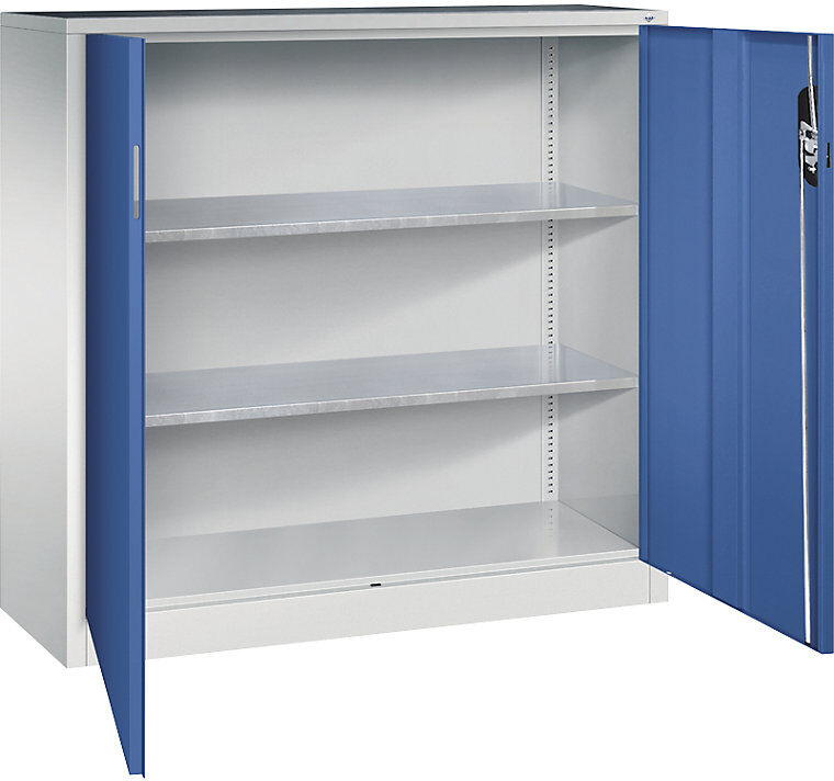 Werkstatt-Beistellschrank mit Flügeltüren, HxBxT 1200 x 1200 x 400 mm, lichtgrau / enzianblau C+P