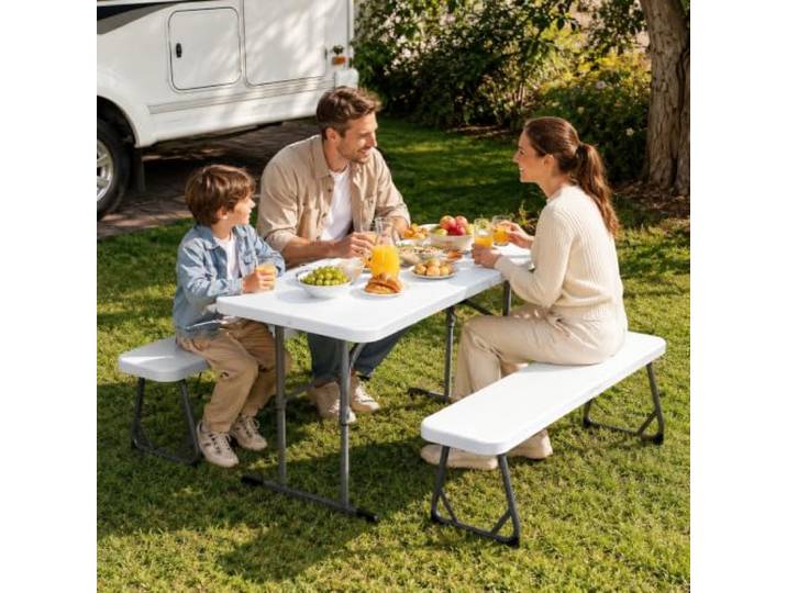 STARHMLUX Kindersitzgruppe Klappbar, Kindertisch mit Integrierten Bänken Kindertisch, Integrierte Bänke, Klappbarer Kindermöbel, Tragbarer Aktivitätstisch(white)