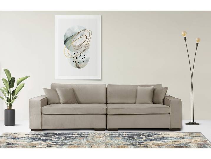 2-Sitzer Sofa, Polyester, Dunkelbeige, 220×100×86 cm, Federkernpolsterung, Klassisch, Home-affaire