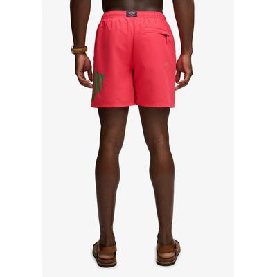 Badeshorts SUPERDRY "PRINTED LOGO 16 SWIM SHORT", Herren, Gr. M, N-Gr, pink (paradise pink), Polyester, unifarben, Badehosen Badeshorts, modische Passform, unifarbenes Design, aus Polyester, pflegeleicht