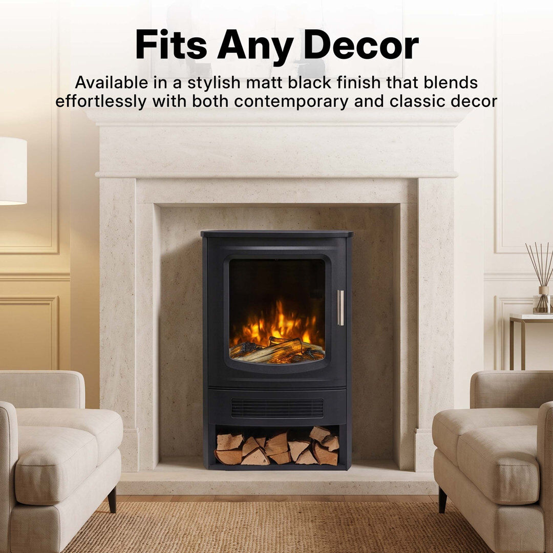 Dimplex Oakridge Optiflame Electric Stove Fire with Log Store, Black Black 74cm H X 44.5cm W X 32.1cm D