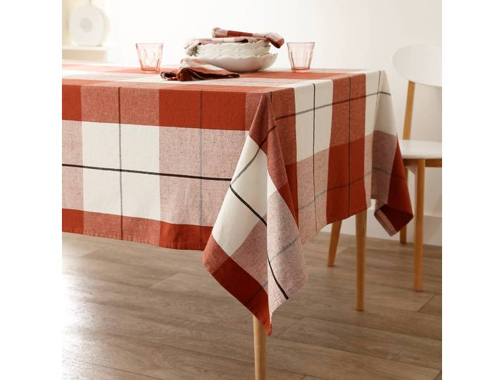 Nappe carreaux coton lin tissé teint - Blancheporte