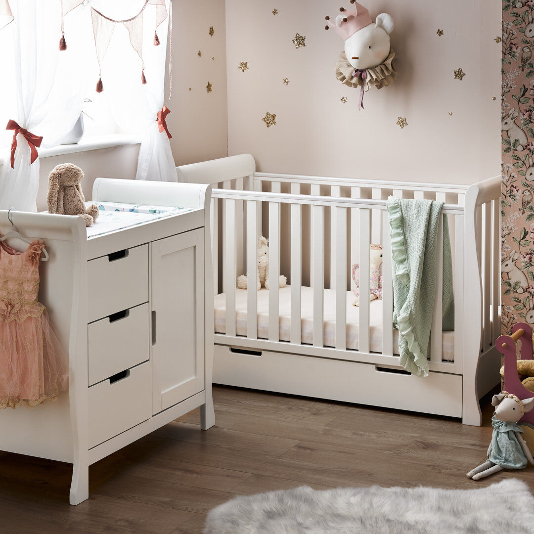 Obaby Stamford Mini Cot Bed 2-Piece Nursery Furniture Set White 60 x 120 cm