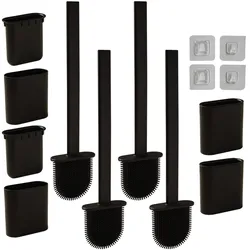 4er-Set WC-Bürste mit Silikonborsten, 4 Toilettenbürsten inkl. Bürstenhalter, schwarz, schnell trocknend, die effizientere Art der Toiletten Hygiene