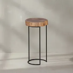 KADIMA DESIGN Beistelltisch INDI Massivholz: Baumstamm-Tischplatte, Metallgestell, Landhausstil, handgefertigt