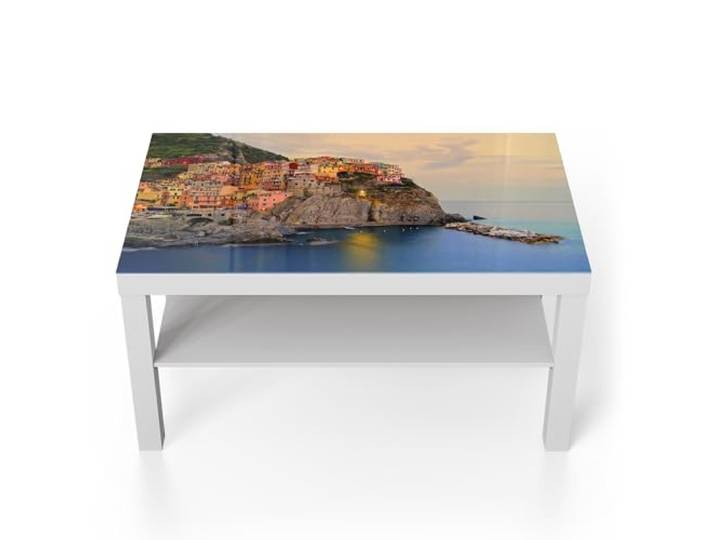 DEQORI Glastisch weiß groß 90x50 cm Motiv Klippenlichterfest ausgefallener Beistelltisch aus Glas Hochglanz Couchtisch fürs Wohnzimmer moderner Couch Tisch mit Design